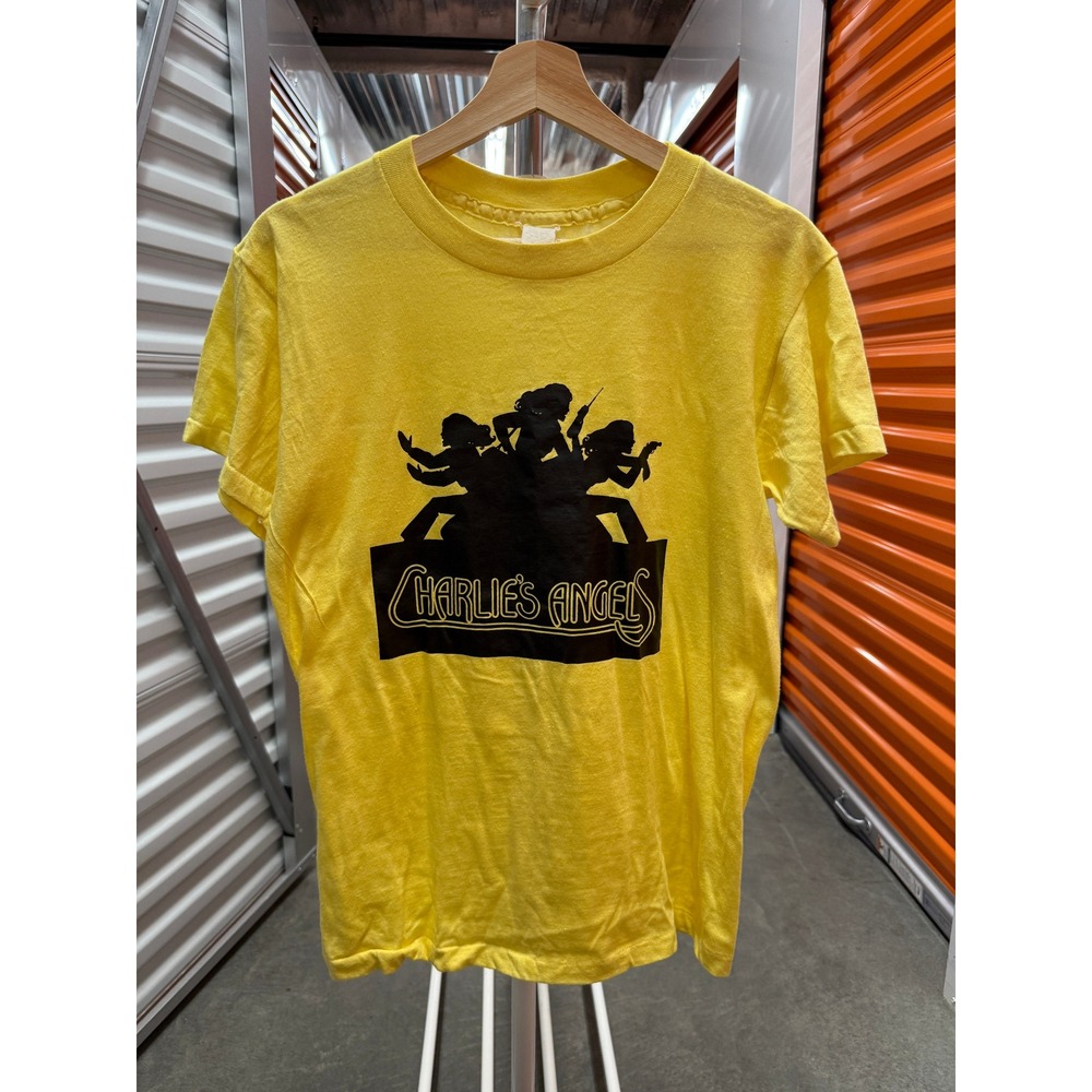 Vintage 70s T Shirt Mens Small Charlies Angels Graphic Yellow Single Stitch